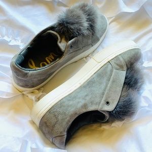 Gray pompom sneakers